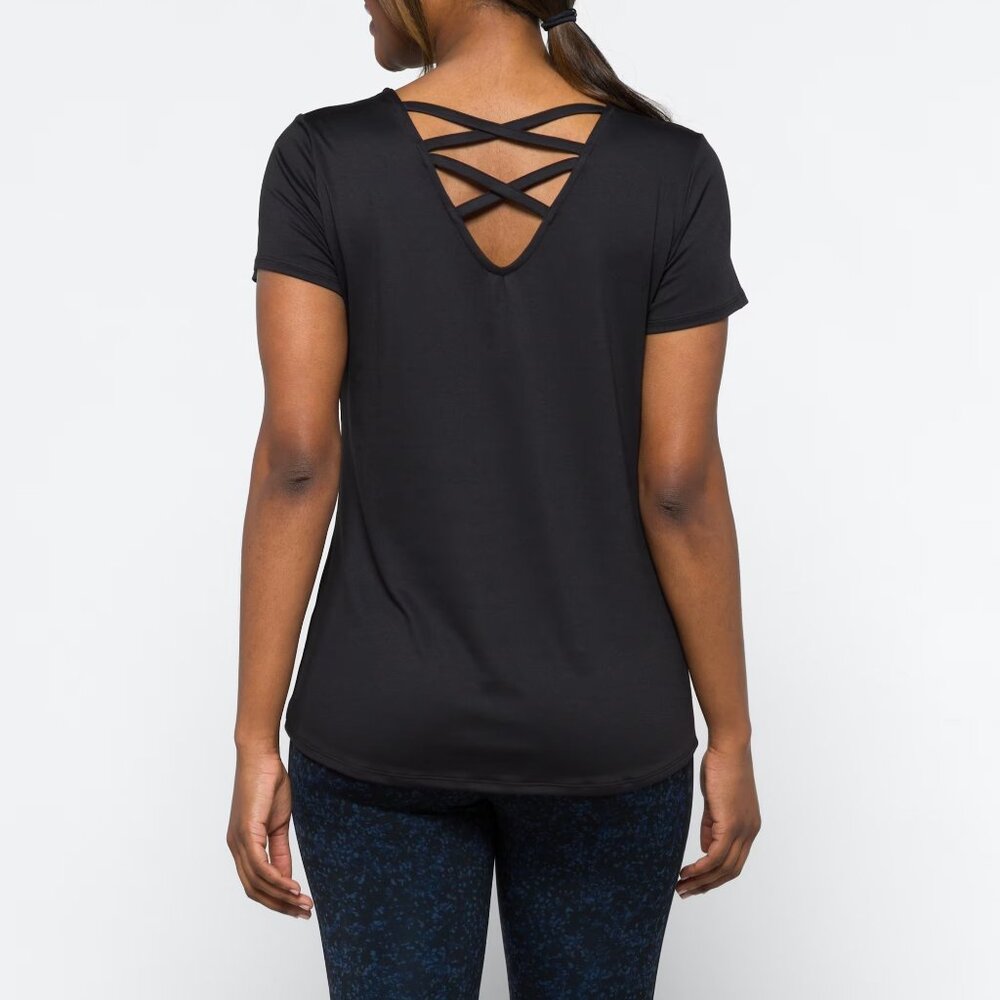 We Wander WeFlex Audrina Cross Back Performance T-Shirt – Size L, Black - Picture 2 of 8